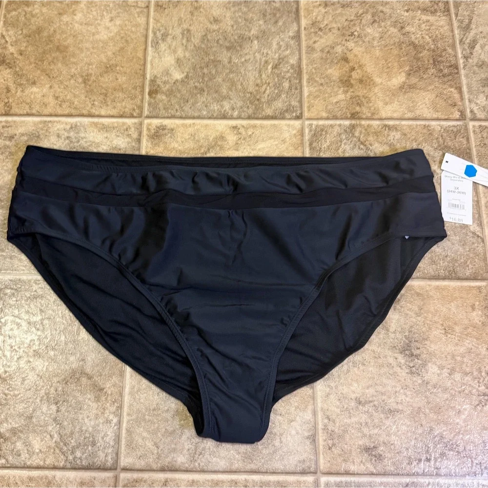 Time and Tru Womens Plus 3X Black High Waist Mesh Inset Bikini Bottom TTSP19503B